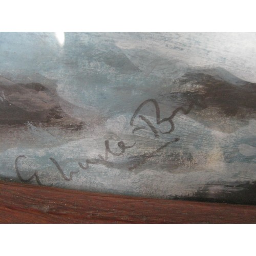 3 - A seascape in watercolour and whitening, signed in pencil lower left (perhaps G Lunell Brown) framed... 