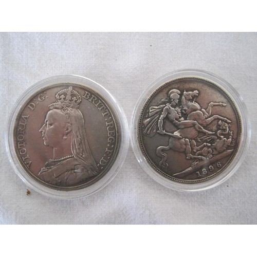 7 - A pair of Victoria Crown Coins 1889 and 1896, encapsulated, as pictures