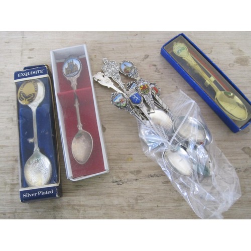 48 - Six European tourists white metal and enamel tourist's spoons stamped 800 (combined approx. 53g), an... 