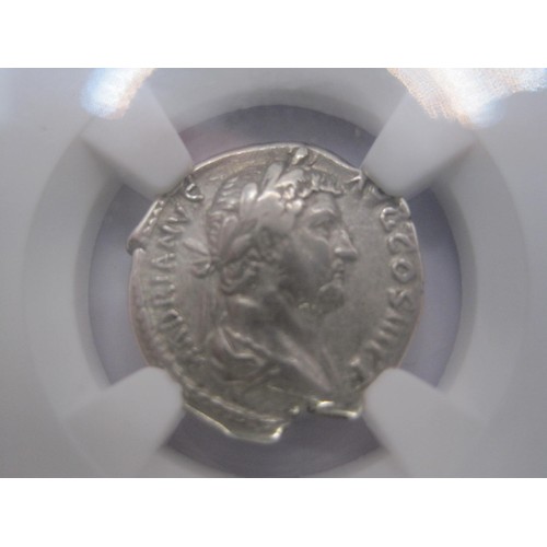 2 - A Roman Emporer Hadrian (117-138AD) Silver Denarius, cased and sealed in NGC case, graded Choice Fin... 