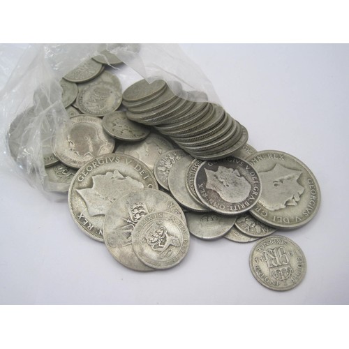 17 - A bag of mixed silver coinage, predominantly George V with some George VI, a mix of sixpences, shill... 