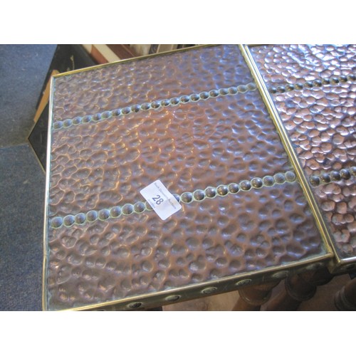 28 - A pair of side tables with hammered copper tops, in good order