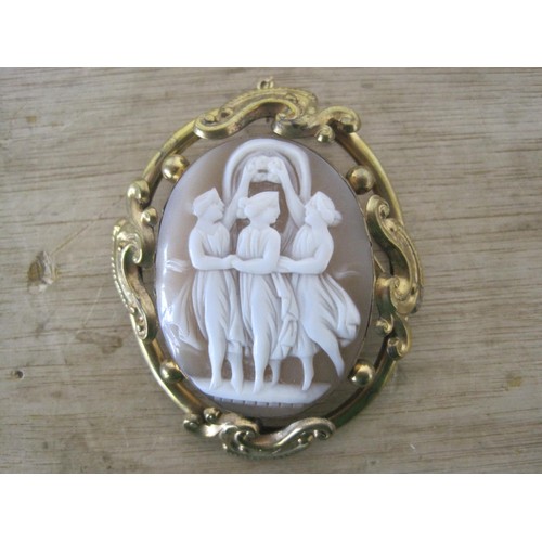 69 - A victorian gilt metal mounted cameo brooch of the 3 graces