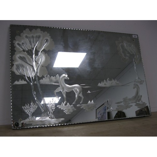 226 - Acid Etched Vintage Mirror with scene of Two Horses and Trees.  Small Chip righthand bottom corner. ... 