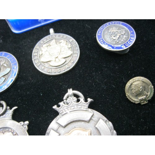 90 - A selection of Sterling Silver and other watch fobs and badges, some finished in yellow metal likely... 