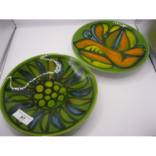 97 - Two Poole Pottery Delphis 8 inch plates one painted by Cynthia Bennett both in mint condition having... 