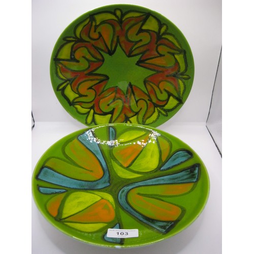 103 - Two round six inch Delphis Plates/shallow dishes one painted by Cynthia Bennett in mint condition ag... 