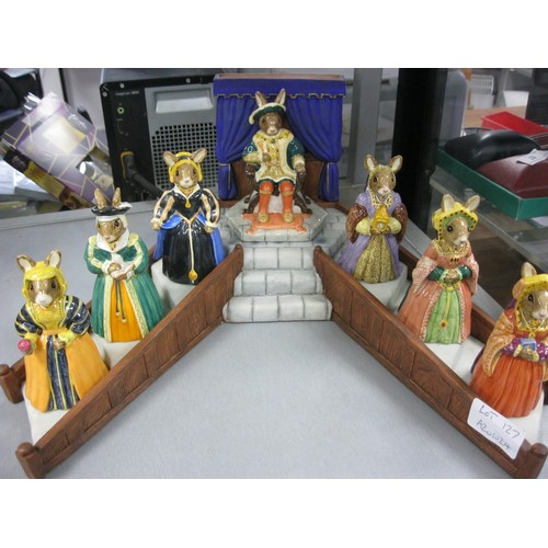 127 - Royal Doulton Bunnykins Tudor Collection - Henry VIII and his six wives, with base. (No boxes)