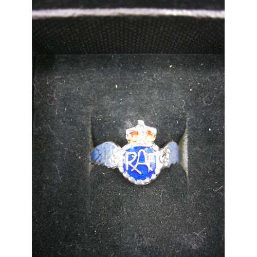 104 - Silver enameled RAF sweetheart ring in carry box