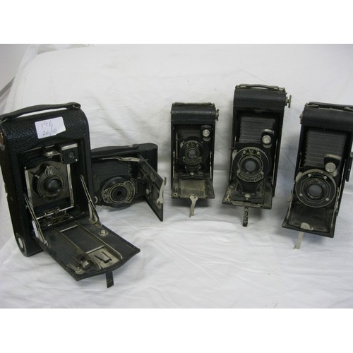 196 - 5 antique Kodak folding bellows cameras comprising 2 x Kodak No1, a Kodak No1A, a Kodak No2A and a K... 