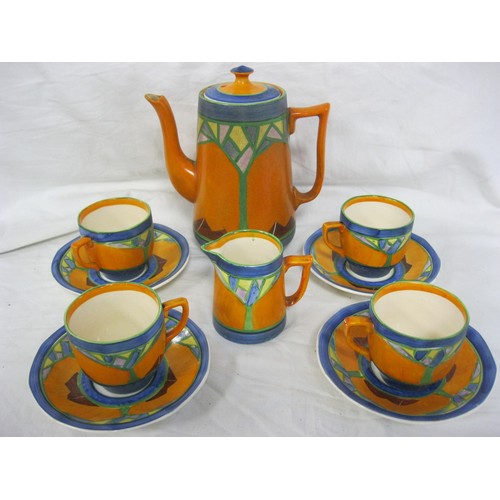 183 - A Barker Brothers Arabesque hand painted coffee service, 1930s, designed by John Guildford, in good ... 