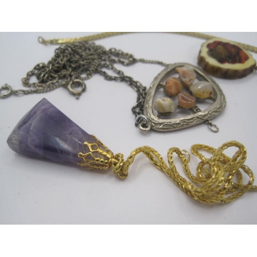 19 - A small quantity of costume jewellery - a gold-plated pendant set with an a/f opal, a polished ameth... 