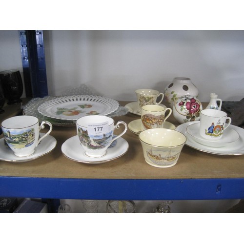 27 - Assorted decorative china including Crown Devon coffee cups and saucers decorated with Polperro and ... 