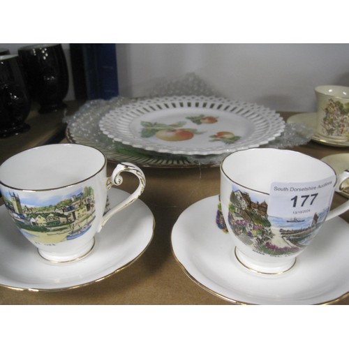 27 - Assorted decorative china including Crown Devon coffee cups and saucers decorated with Polperro and ... 