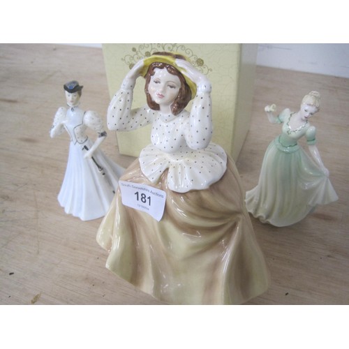 28 - Four Coalport figurines - Anne-Marie, October-Opal (boxed), and two smaller - Elaine, and Congratula... 