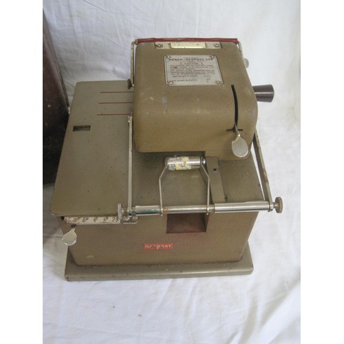 120 - A vintage Roneo-Neopost Ltd franking machine No. RB 840 with fibre carry case, and a Black and Decke... 