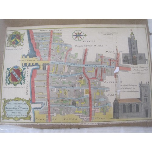 67 - Two 18th century hand-coloured engraved parish maps of London wards, by B. Cole - (1) Billingsgate W... 