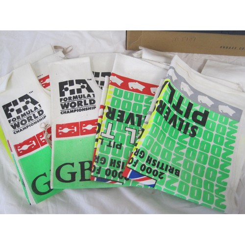 69 - Five Formula 1 Silverstone pitlane scrutineer's tabards - 1998, 1999 (two), 2000 (two)