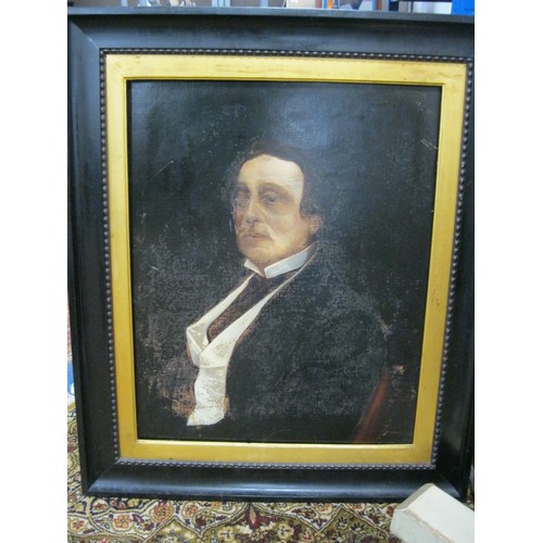 76 - A large 19th century oil on canvas portrait of gentleman in an imposing frame. The frame finished in... 