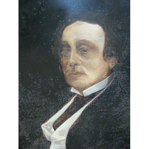 76 - A large 19th century oil on canvas portrait of gentleman in an imposing frame. The frame finished in... 