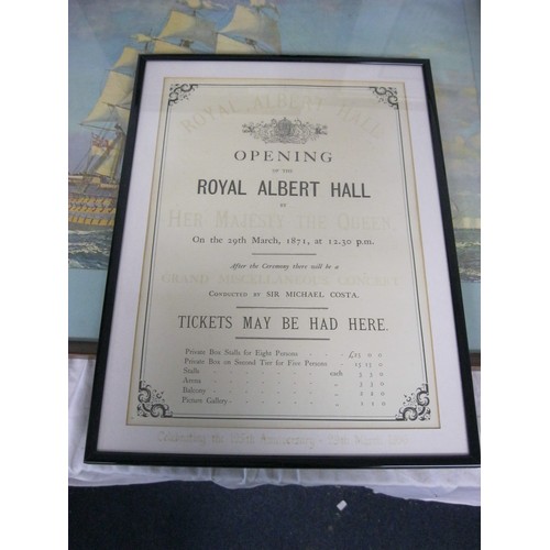 87 - Five framed  pictures to include ephemera interest of the Royal Albert hall, a watercolour or acryli... 