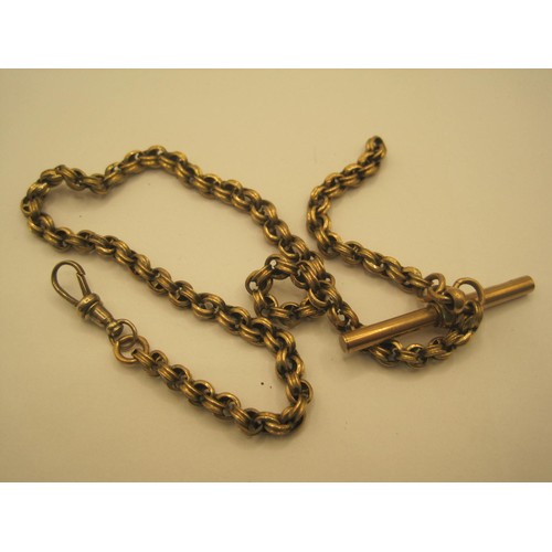 8 - A double curb link Albert chain with T-bar and swivel clip, no hallmark, stamped 9C, weight approx 1... 