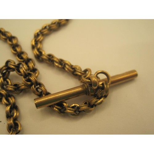 8 - A double curb link Albert chain with T-bar and swivel clip, no hallmark, stamped 9C, weight approx 1... 