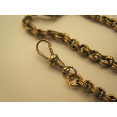 8 - A double curb link Albert chain with T-bar and swivel clip, no hallmark, stamped 9C, weight approx 1... 