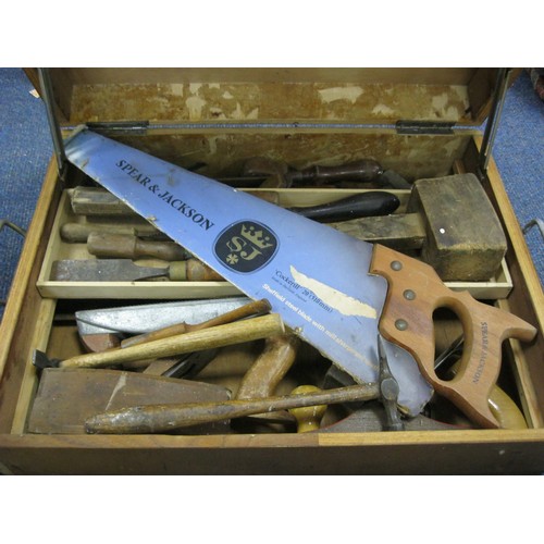 78 - A wooden carpenter's tool box with contents