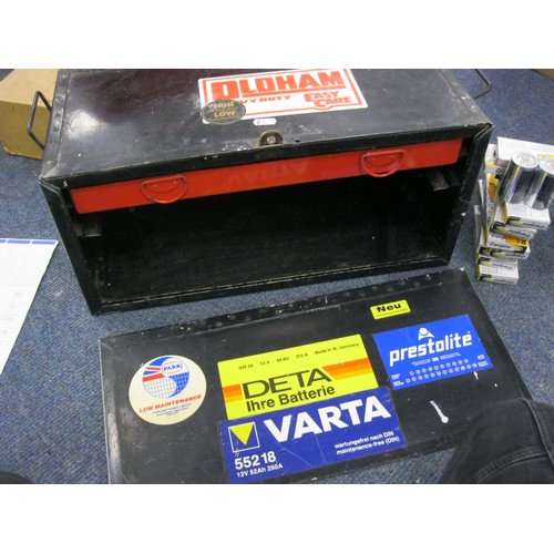 89 - A metal toolbox with internal drawer and sliding lid