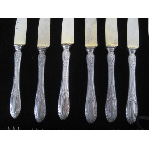 142 - 22 French silver handled knives and forks 11pairs total weight 847 grams including the blades and an... 