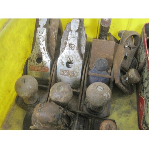 111 - 3 x Carpenters Braces and Large Selection of Wood Drill Bits.(5 x Wood Planes and 2x pairs of Cramps... 