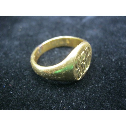 53 - An antique gentleman's signet ring, partially obscured stamp for 18carat, initialled for 'JCB' in sc... 