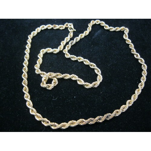 57 - A 9 carat gold rope link chain in good order, approx length 56cm, approx weight 6.35g