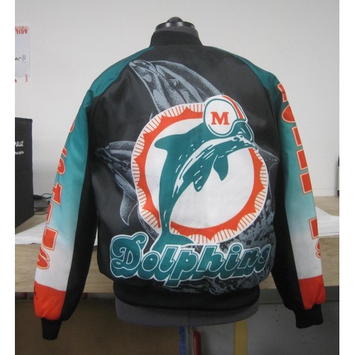 32 - Two American Football Miami Dolphins padded jackets. (1) Chalk Line Made in USA size L Miami Dolphin... 