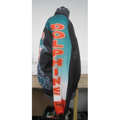 32 - Two American Football Miami Dolphins padded jackets. (1) Chalk Line Made in USA size L Miami Dolphin... 