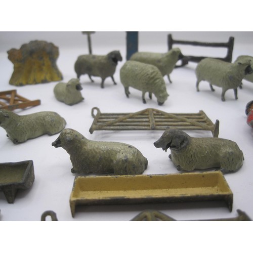 37 - Cold painted die cast sheep, farm gates, etc (about twenty-two items in all)