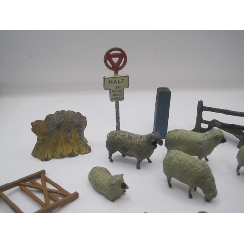 37 - Cold painted die cast sheep, farm gates, etc (about twenty-two items in all)