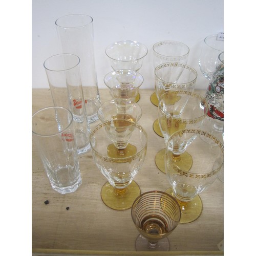 52 - Assorted beer glasses (Grolsch, Hoegaarden, etc) and other glass drinking vessels including brown gl... 