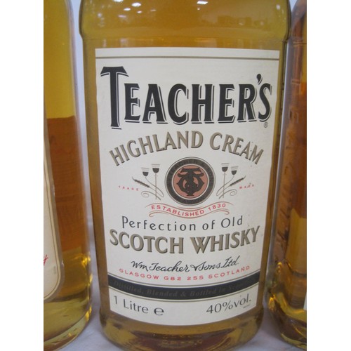 61 - Three bottles of blended whisky - Teacher's Highland Cream 1 litre 43% (one bottle), Teacher's Highl... 