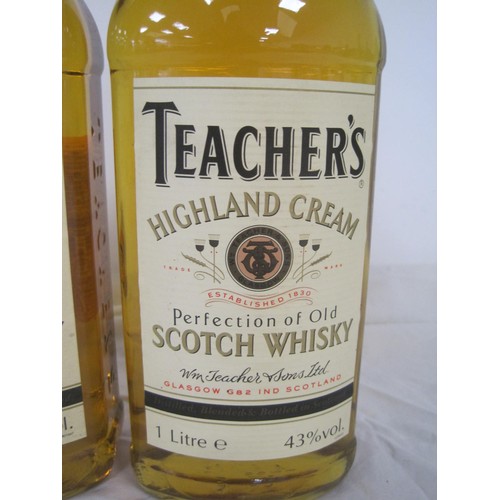 61 - Three bottles of blended whisky - Teacher's Highland Cream 1 litre 43% (one bottle), Teacher's Highl... 