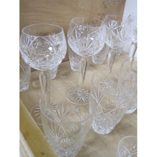 50 - Twenty-seven cut glass drinking vessels - lot comprises five long stemmed goblets, five water glasse... 