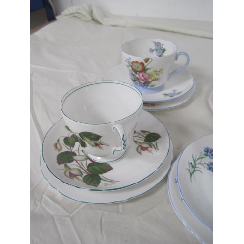 41 - Shelley sample set - six cup, saucer and plate trios in foliate patterns (one cup a/f), including pa... 