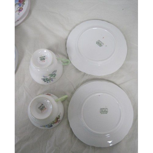 41 - Shelley sample set - six cup, saucer and plate trios in foliate patterns (one cup a/f), including pa... 