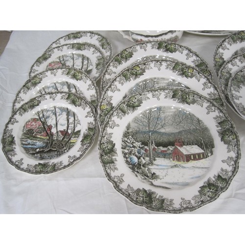 40 - Johnson Brothers Friendly Village dinner and tea ware, including two lidded tureens, oval serving pl... 