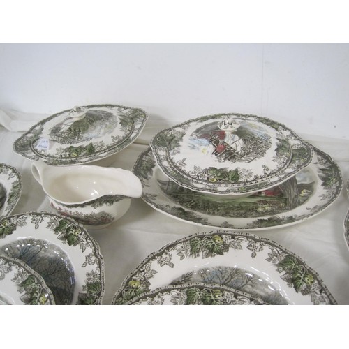 40 - Johnson Brothers Friendly Village dinner and tea ware, including two lidded tureens, oval serving pl... 