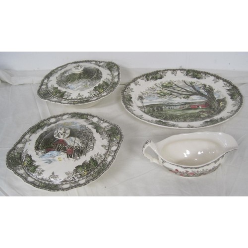 40 - Johnson Brothers Friendly Village dinner and tea ware, including two lidded tureens, oval serving pl... 