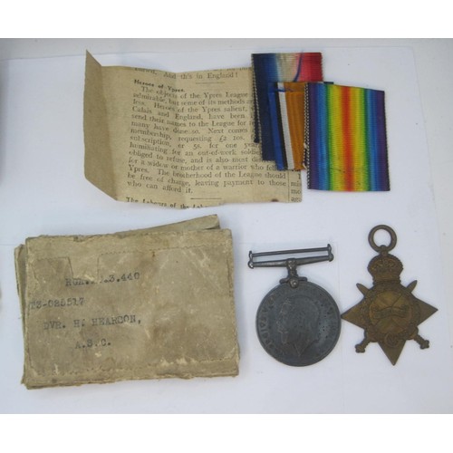 5 - A WW1 Trio 'Pip, Squeak and Wilfred' awarded to T3-025517 Dvr H Hearson ASC in remains of original b... 