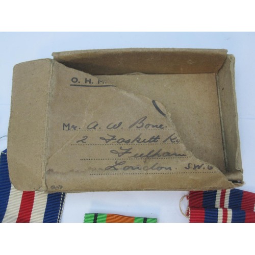 6 - A set of 4 WW2 campaign medals awarded to Mr A W Bone of Fulham comprising the 39-45 Star, France & ... 