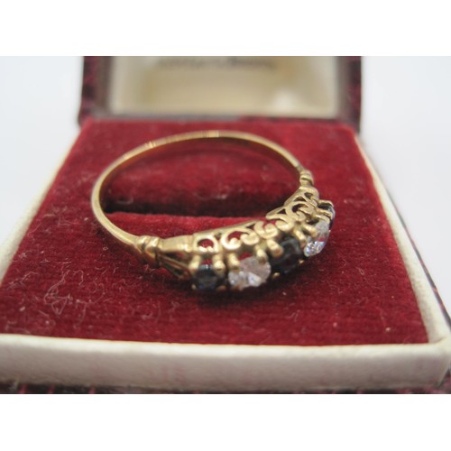 185 - An antique 9 carat gold, clear stone and sapphire ladies ring, approx weight 1.28g